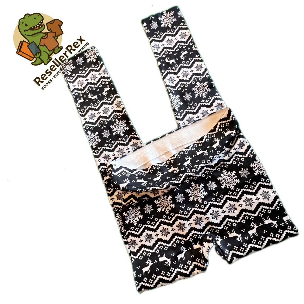 Kids Holiday Print Leggings M L‎ Black White Snowflake Reindeer Pants